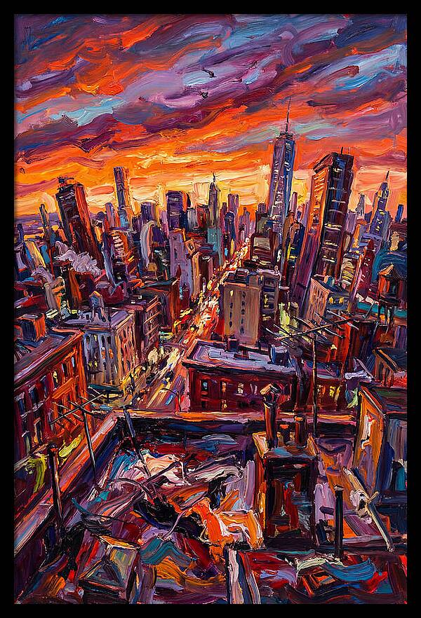 Rooftop Cityscape At Sunset