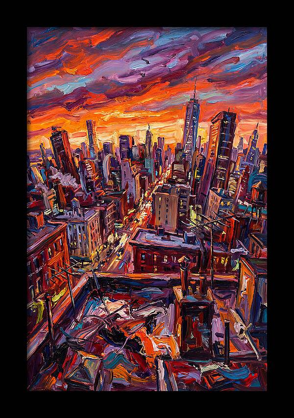 Rooftop Cityscape At Sunset