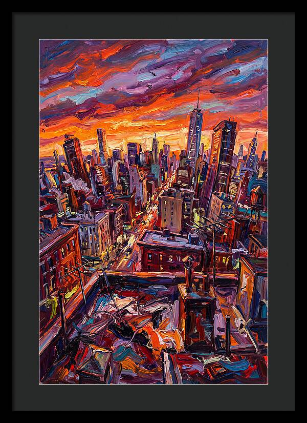Rooftop Cityscape At Sunset