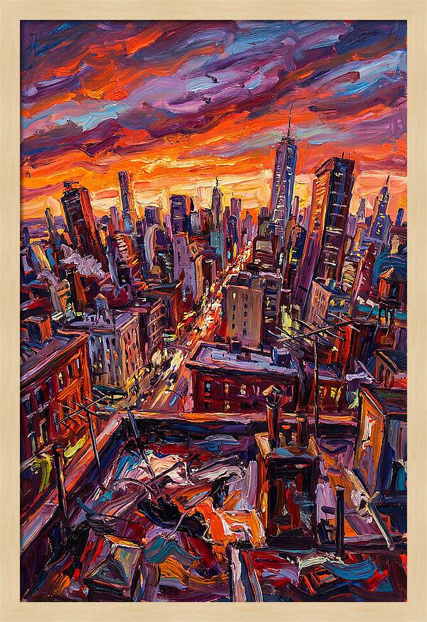 Rooftop Cityscape At Sunset