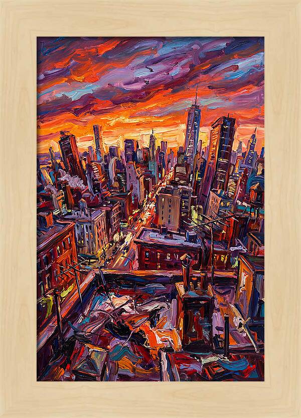 Rooftop Cityscape At Sunset