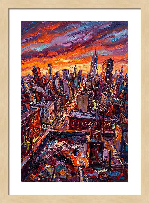 Rooftop Cityscape At Sunset