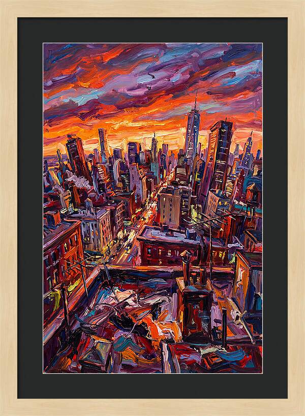 Rooftop Cityscape At Sunset