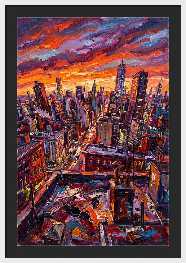 Rooftop Cityscape At Sunset