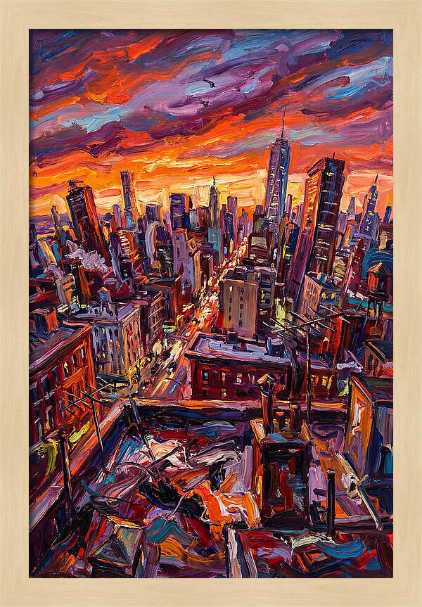 Rooftop Cityscape At Sunset