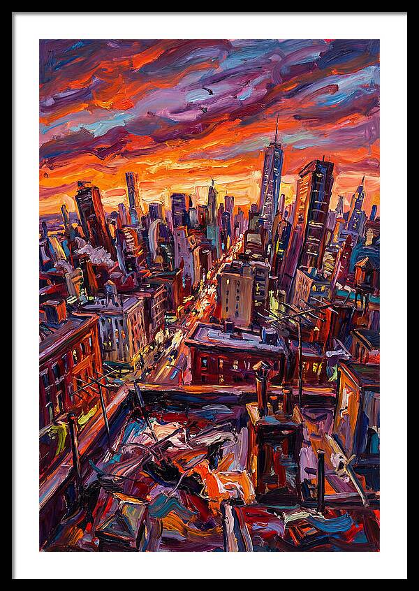 Rooftop Cityscape At Sunset