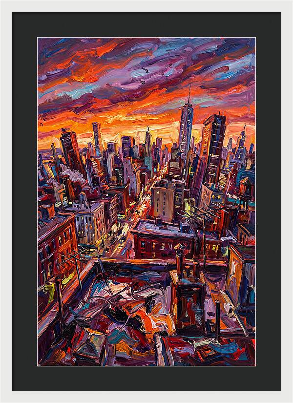 Rooftop Cityscape At Sunset