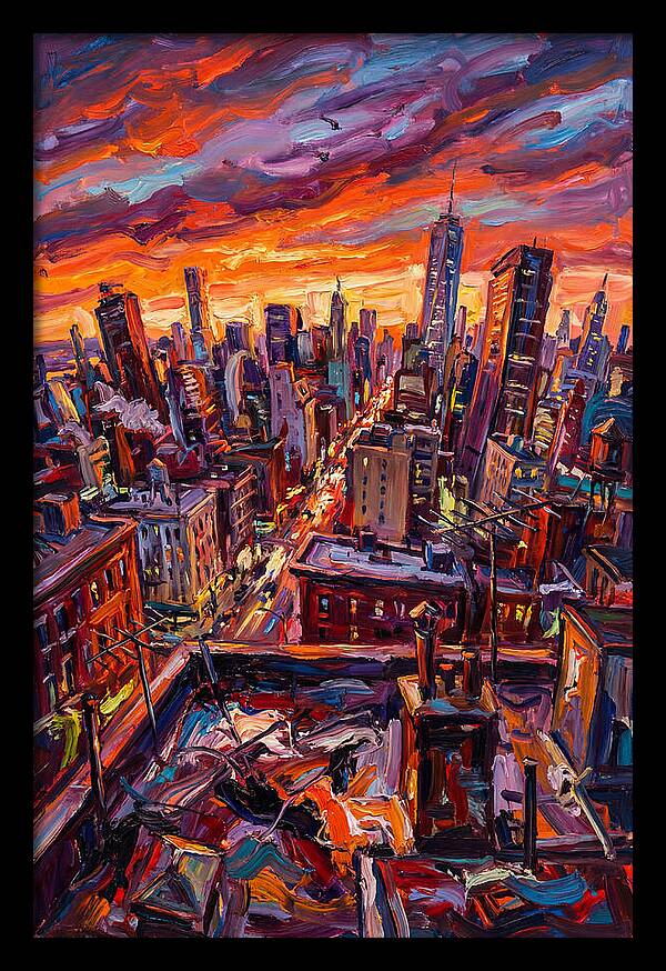 Rooftop Cityscape At Sunset