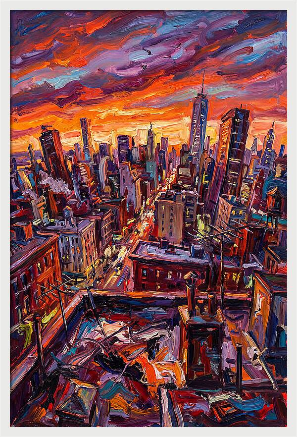 Rooftop Cityscape At Sunset