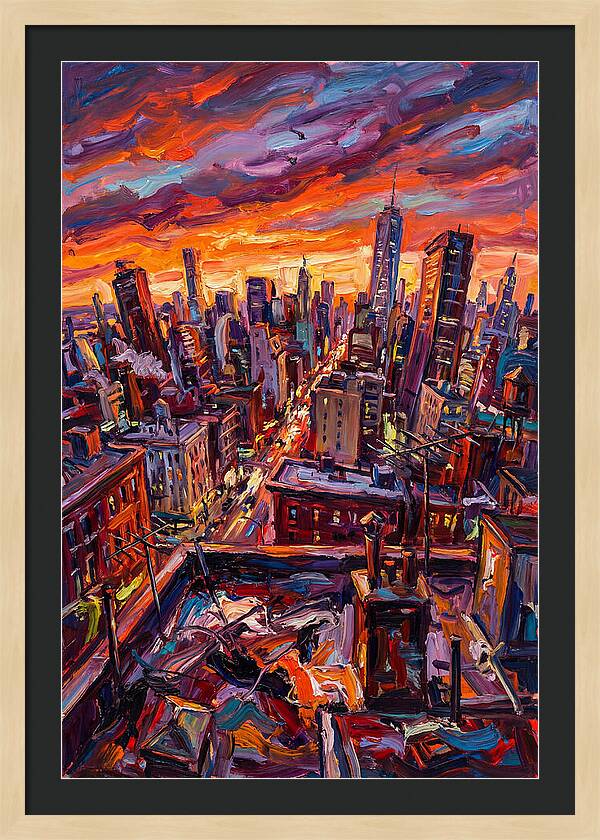 Rooftop Cityscape At Sunset