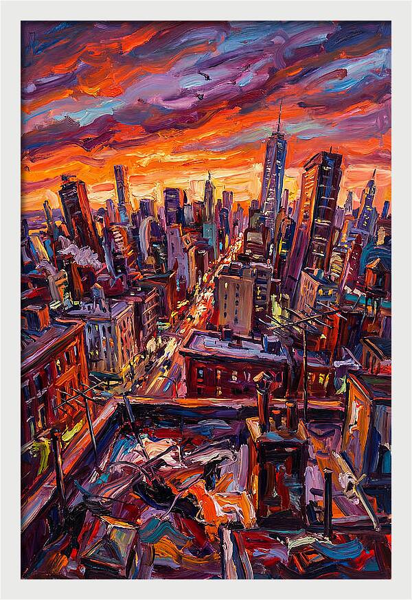 Rooftop Cityscape At Sunset