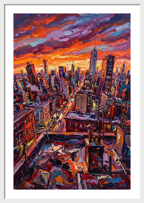 Rooftop Cityscape At Sunset