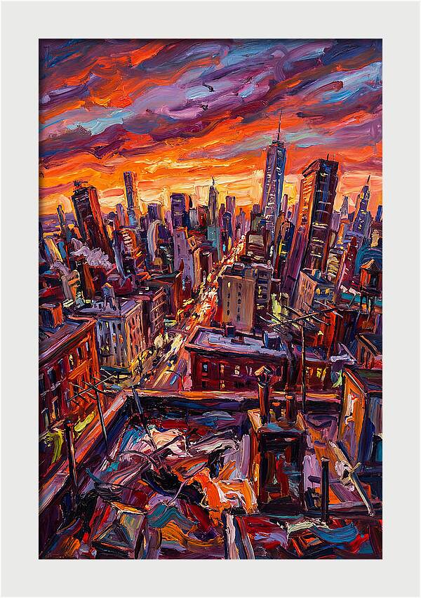 Rooftop Cityscape At Sunset