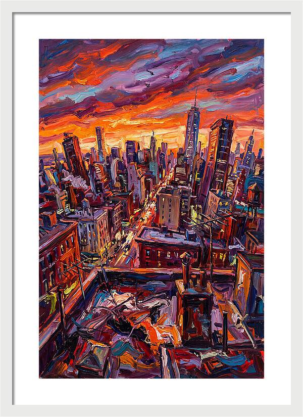 Rooftop Cityscape At Sunset