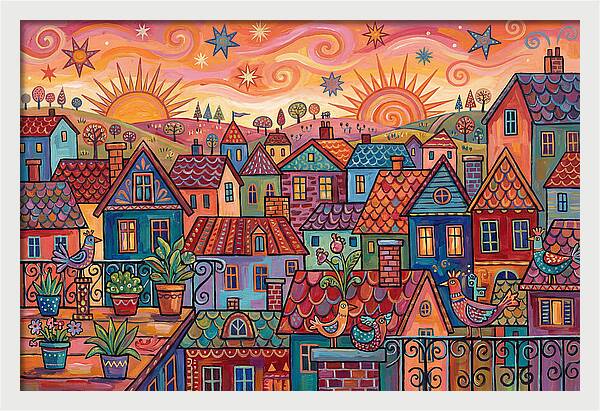 Rooftop View Of A Colorful Village