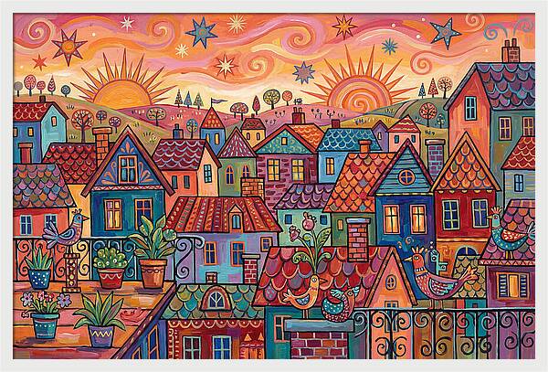 Rooftop View Of A Colorful Village
