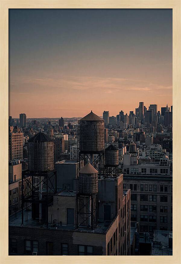 Rooftop Water Towers At Dusk