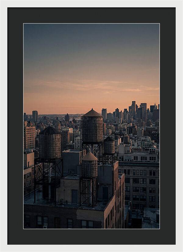 Rooftop Water Towers At Dusk