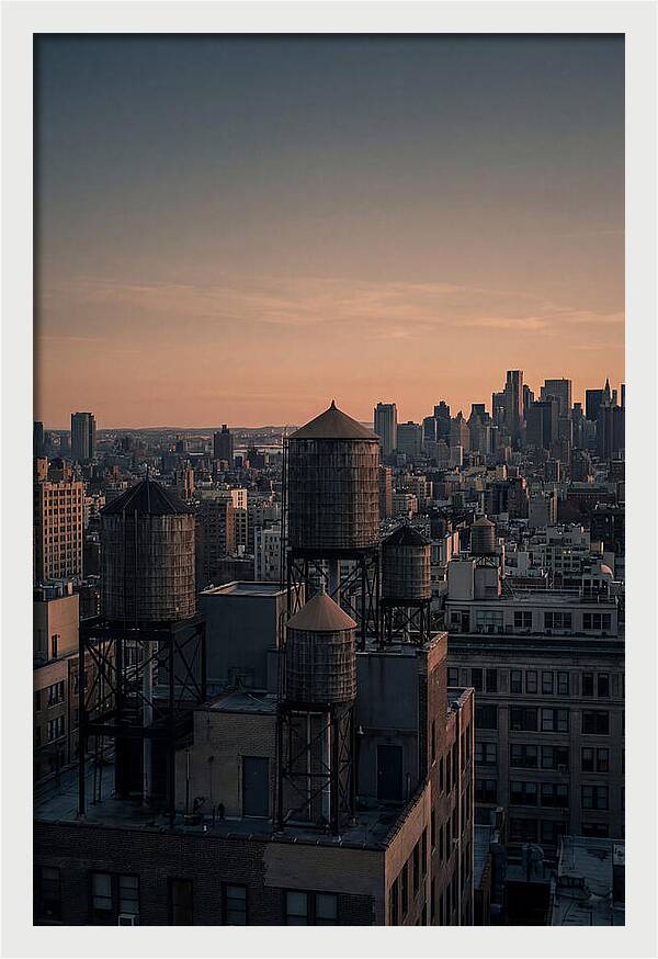 Rooftop Water Towers At Dusk