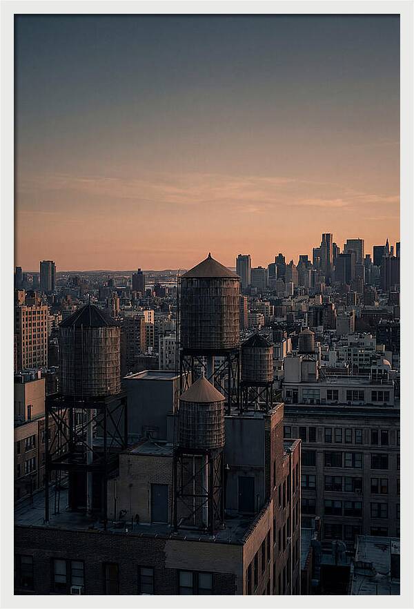 Rooftop Water Towers At Dusk