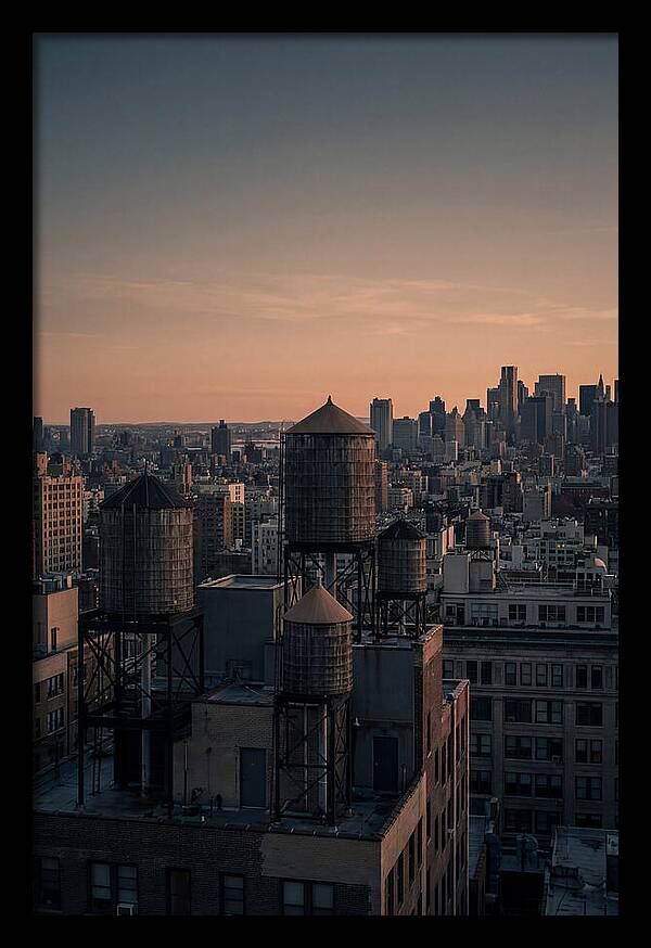 Rooftop Water Towers At Dusk