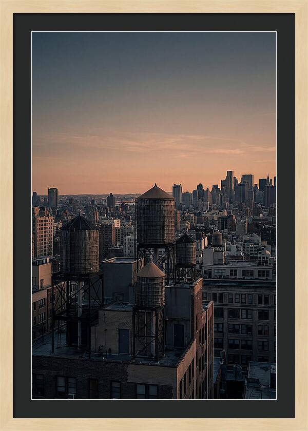 Rooftop Water Towers At Dusk