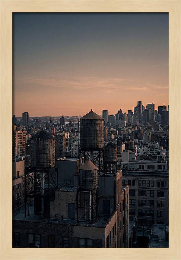Rooftop Water Towers At Dusk