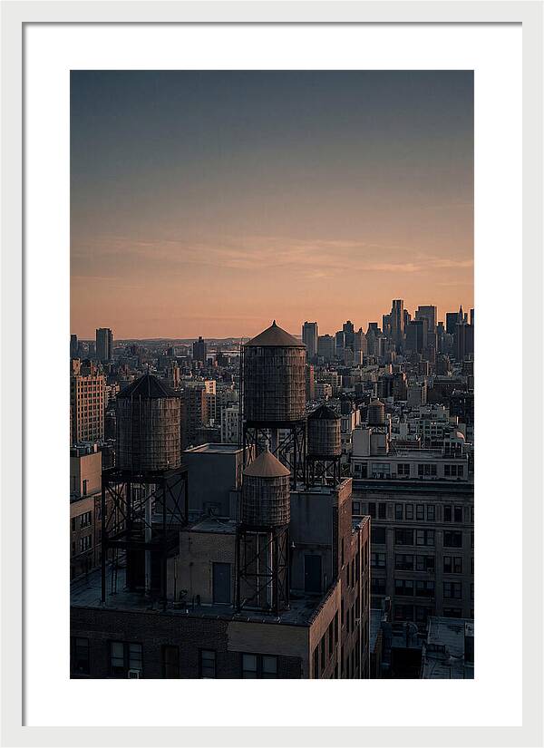 Rooftop Water Towers At Dusk