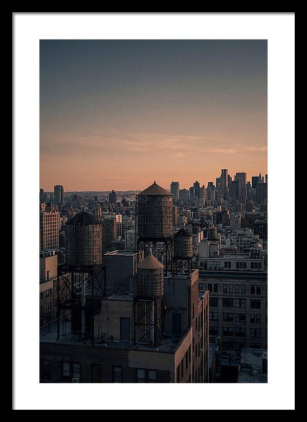 Rooftop Water Towers At Dusk