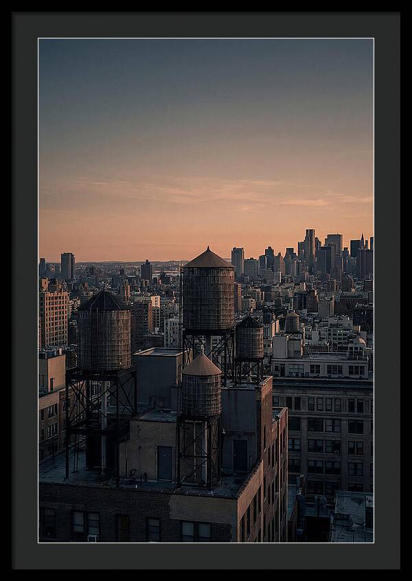 Rooftop Water Towers At Dusk