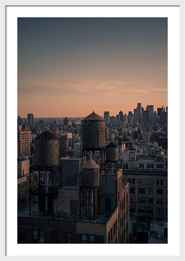 Rooftop Water Towers At Dusk