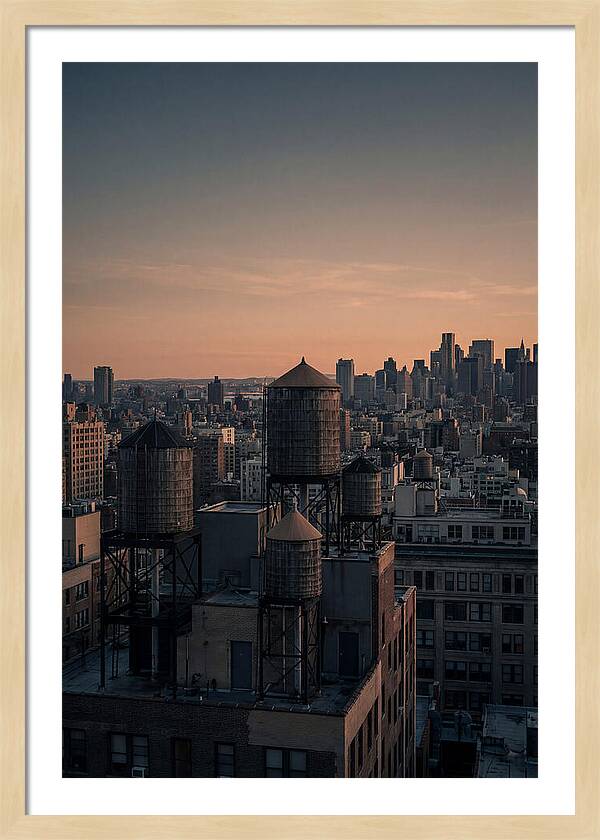 Rooftop Water Towers At Dusk