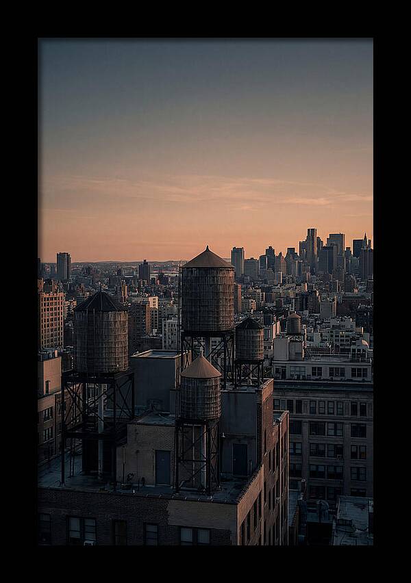 Rooftop Water Towers At Dusk