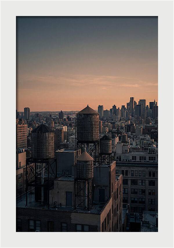 Rooftop Water Towers At Dusk