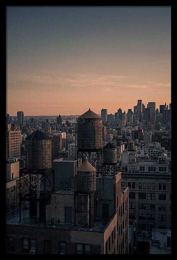 Rooftop Water Towers At Dusk