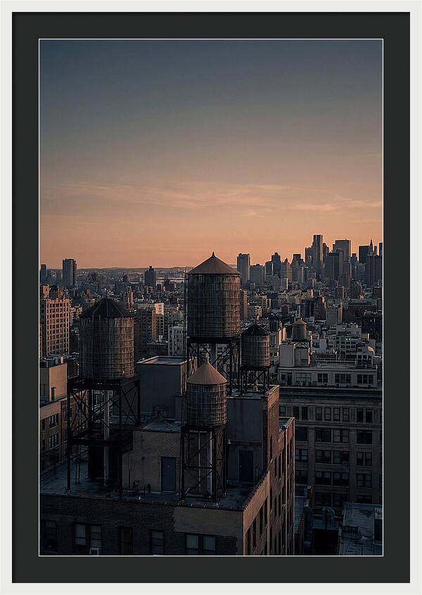 Rooftop Water Towers At Dusk