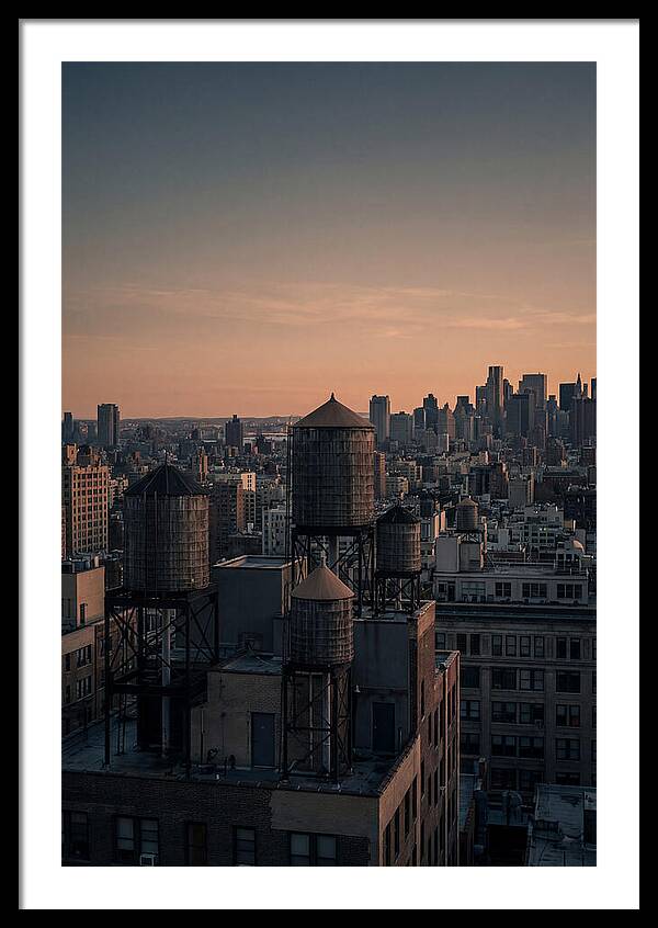 Rooftop Water Towers At Dusk