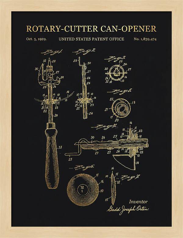 Rotary Cutter Can Opener Gold Patent Us1839474a