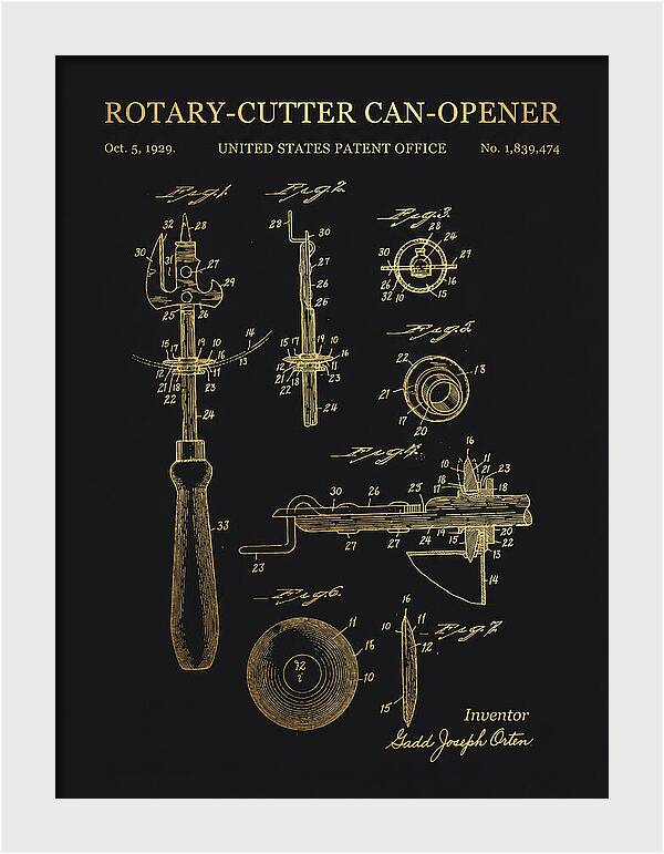 Rotary Cutter Can Opener Gold Patent Us1839474a