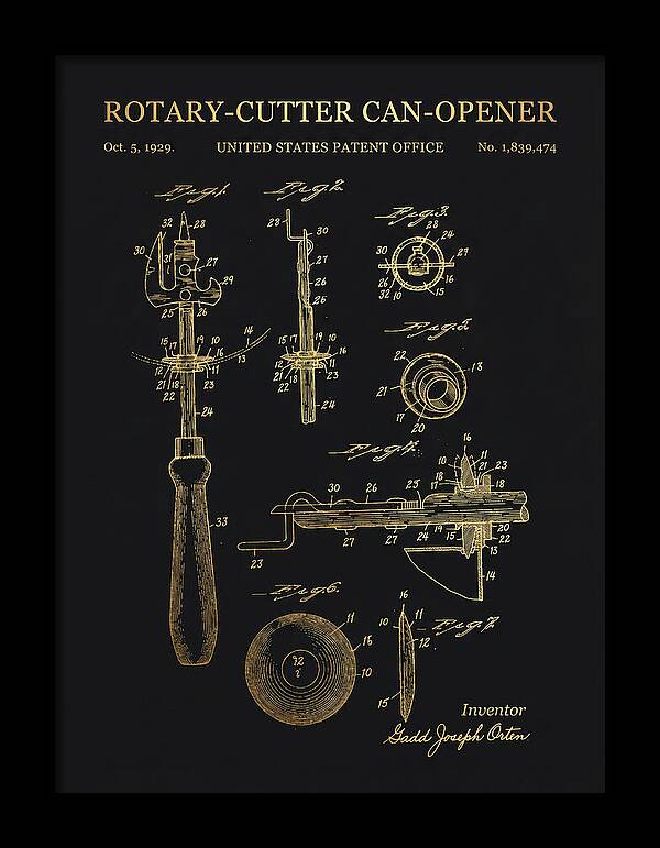 Rotary Cutter Can Opener Gold Patent Us1839474a