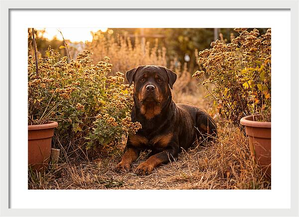 Rottweiler Relaxing In Golden Light