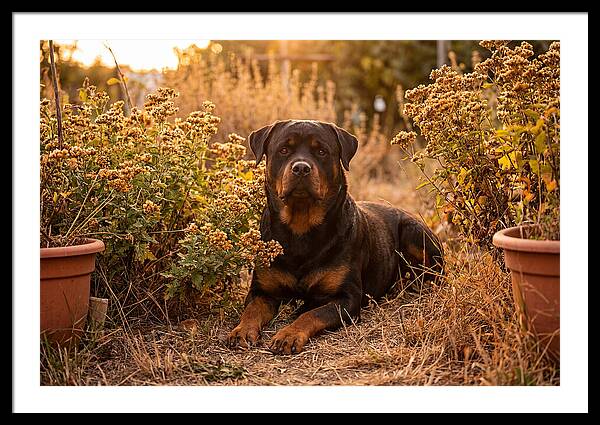 Rottweiler Relaxing In Golden Light