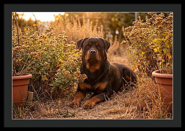 Rottweiler Relaxing In Golden Light