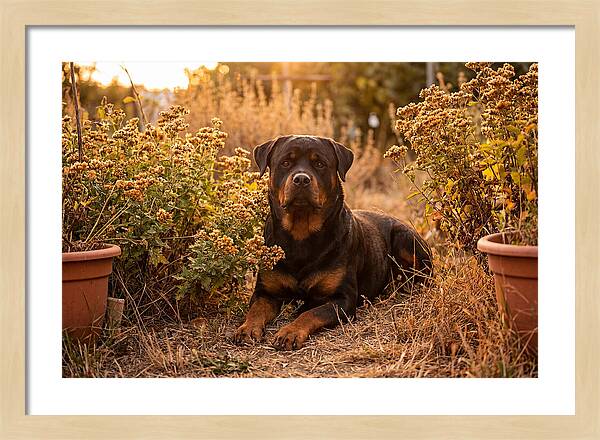 Rottweiler Relaxing In Golden Light