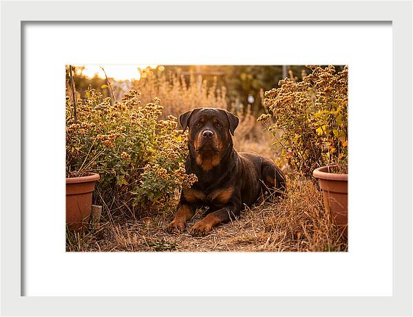 Rottweiler Relaxing In Golden Light