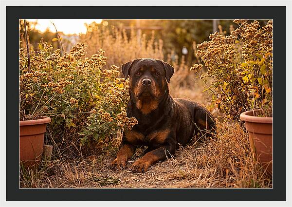Rottweiler Relaxing In Golden Light