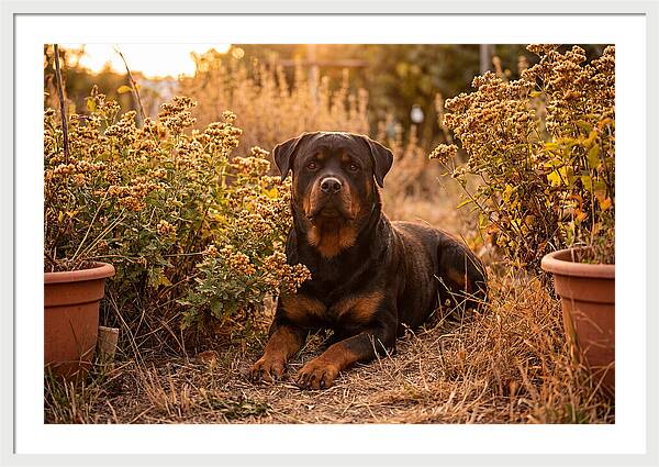 Rottweiler Relaxing In Golden Light