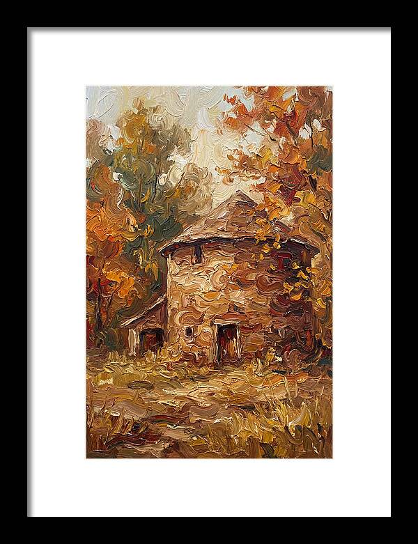 Round Stone Barn Surrounded By Fall Foliage