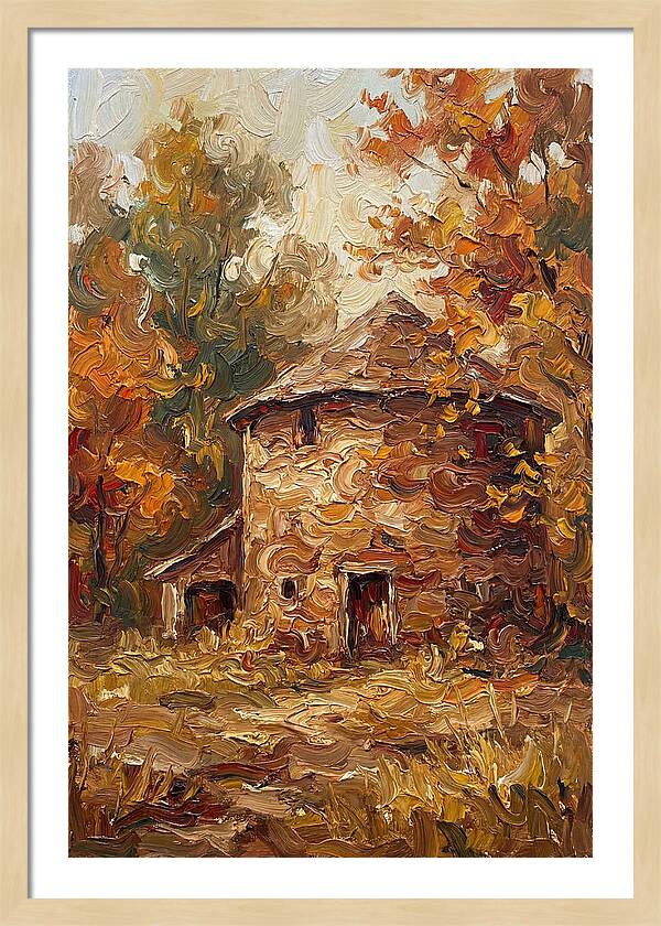Round Stone Barn Surrounded By Fall Foliage