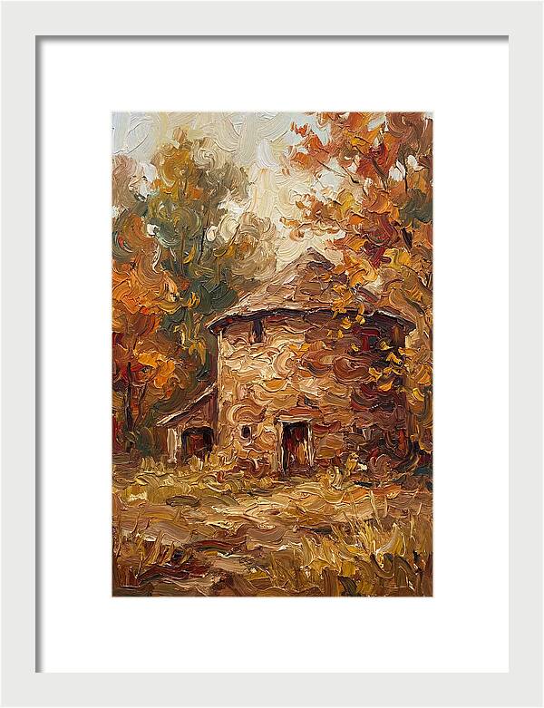 Round Stone Barn Surrounded By Fall Foliage